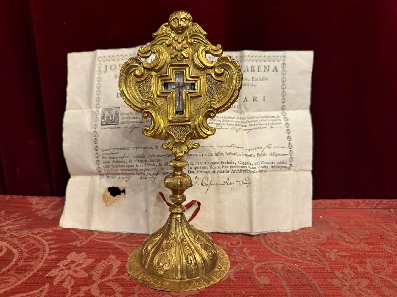 1 Baroque - Style Reliquary - Relic True Cross With Original Document