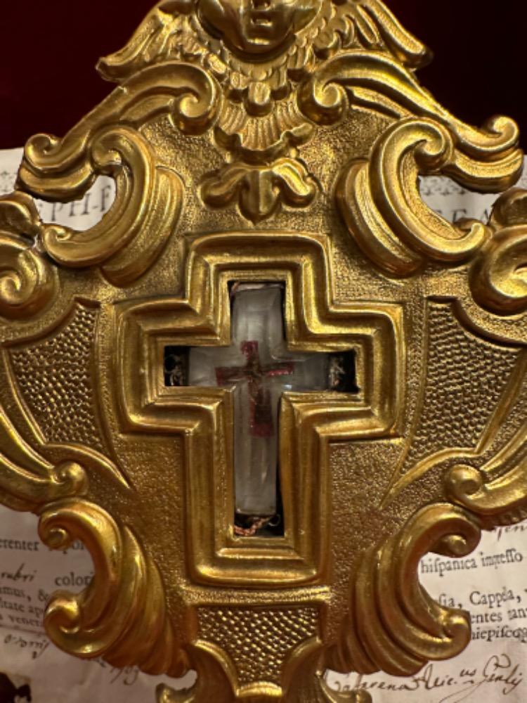 1 Baroque - Style Reliquary - Relic True Cross With Original Document