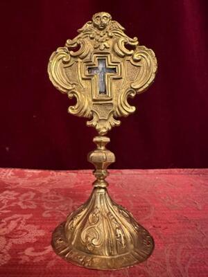 Reliquary - Relic True Cross With Original Document style Baroque - Style en Brass / Gilt / Rock - Chrystal / Filigree - Silver Frame  / Originally Sealed , Austria 18 th century ( Anno 1790 )