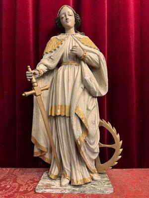 Sculpture St. Catherine Of Alexandria style Baroque - Style en Hand - Carved Wood , Belgium  18 th century ( Anno 1785 )