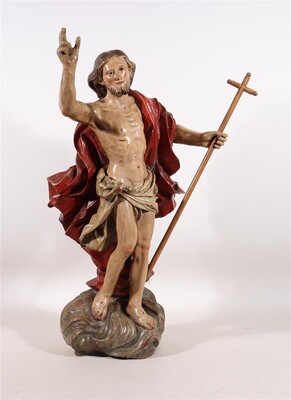 Sculpture St. John Baptist  style Baroque - Style en Wood Polychrome / Glass Eyes, Spain 18 th century