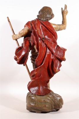 Sculpture St. John Baptist  style Baroque - Style en Wood Polychrome / Glass Eyes, Spain 18 th century