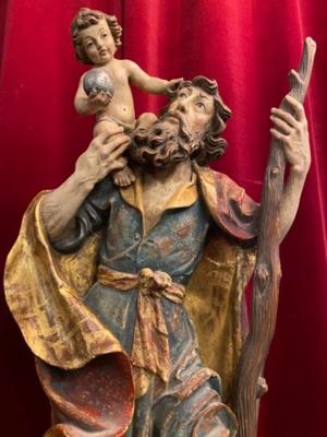 St. Christophorus  style BAROQUE-STYLE en Carved Wood , Southern Germany 20th Century