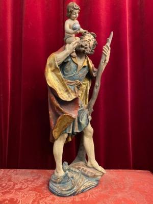St. Christophorus  style BAROQUE-STYLE en Carved Wood , Southern Germany 20th Century