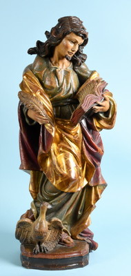 St. John Sculpture  style BAROQUE-STYLE en Carved Wood Polychrome, Southern Germany 20 th century