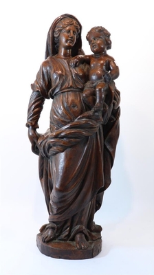 St. Mary & Child  style Baroque Style en Hand Carved Walnut, France 19th century