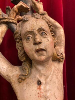 St. Sebastian Sculpture style Baroque - Style en Hand - Carved Wood , Flemish - Belgium 18 th century ( Anno 1750 )