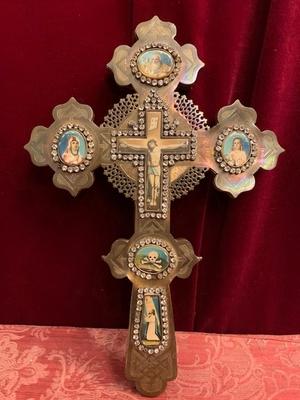 Benediction - Cross / Russian Icon Cross  en Bronze Imaginations Printed / Glass, Russia 19th century