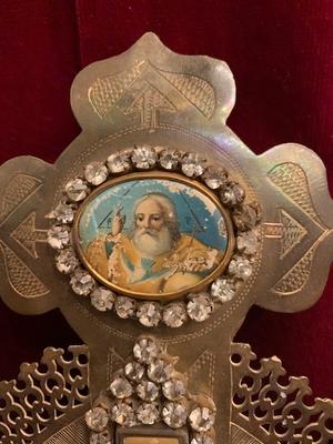 Benediction - Cross / Russian Icon Cross  en Bronze Imaginations Printed / Glass, Russia 19th century