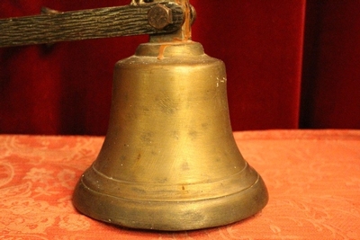 Bronze Sacristy-Bell With Hand-Forged Wall-Mount   The Netherlands  About 1960 en Bronze hand forget iron, Dutch 20th century