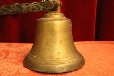 Bronze Sacristy-Bell With Hand-Forged Wall-Mount   The Netherlands  About 1960 en Bronze hand forget iron, Dutch 20th century