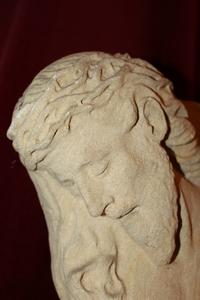 Buste Christ en handcarved sandstone / marble foot, Dutch 19th century