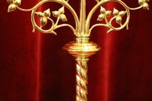 Candle Stick en Brass / Polished / New Varnished, Belgium 19th century