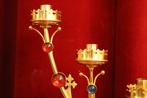 Candle Stick en Brass / Polished / New Varnished, Belgium 19th century