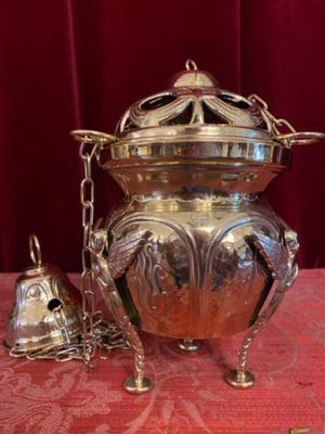 Censer en Brass / Bronze / Polished and Varnished / Partly Hand - Hammered, Belgium  20 th century