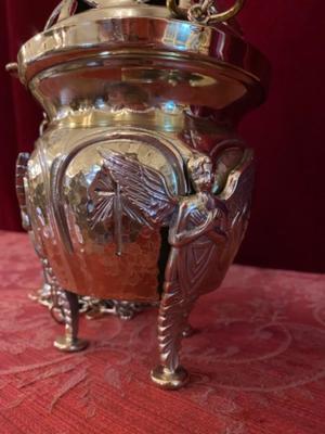 Censer en Brass / Bronze / Polished and Varnished / Partly Hand - Hammered, Belgium  20 th century