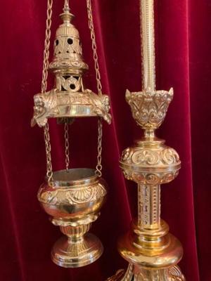 Censer Stand With Boat And Censer  en Brass / Bronze / Polished and Varnished, Belgium 19 th century