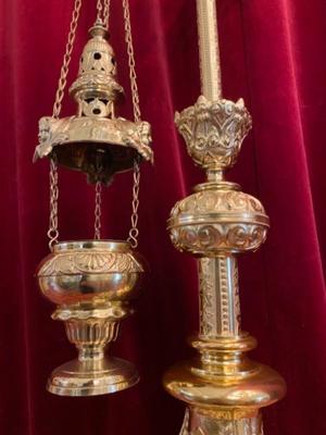 Censer Stand With Boat And Censer  en Brass / Bronze / Polished and Varnished, Belgium 19 th century