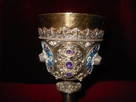 Chalice en silver ENAMELLED , FLORAL DECORATION , AMETHYST CABOCHONS , PEARLS, France 19th century (1875)