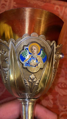 Chalice en Full - Silver / 3 Silver Marks / Polished Varnished / Enamel / Stones, France 19 th century ( Anno 1865 )