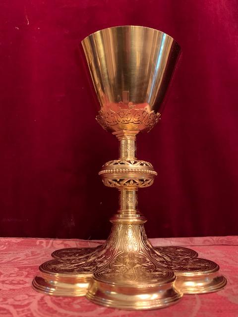 1  Chalice Brass Gilt Silver Cuppa With Original Case Spoon And Paten