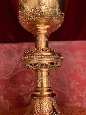 Chalice Brass Gilt Silver Cuppa With Original Case Spoon And Paten en Brass / Gilt / Silver , Belgium 20th century (Anno 1930)