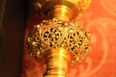 Chalice Complete With Paten Spoon And Original Case  en Brass / Bronze, Belgium 19th century