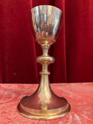 Chalice With Original Paten en Brass / Full Silver Cuppa and Paten. Silver Marks Present, Belgium  20 th century ( Anno 1910 )