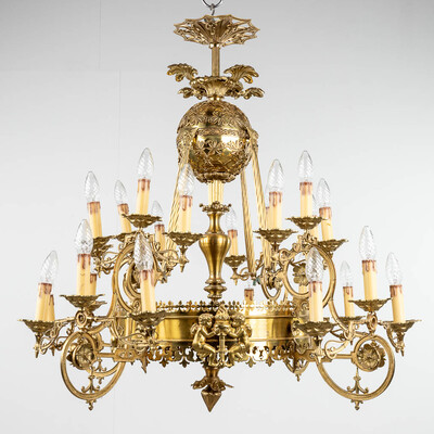 Chandelier  en Brass / Bronze , Belgium  19 th century