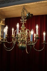 Chandelier en Brass / Polished / New Varnished / New Wired, Belgium 20th century / Anno 1950