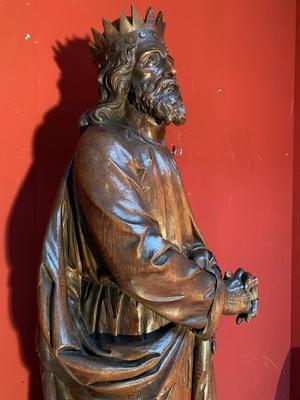 Christ King Signed : J.V. At Genk en Hand - Carved  wood Oak, Genk - Belgium 19th century ( anno 1865 )