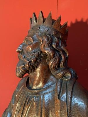 Christ King Signed : J.V. At Genk en Hand - Carved  wood Oak, Genk - Belgium 19th century ( anno 1865 )