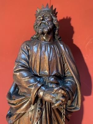 Christ King Signed : J.V. At Genk en Hand - Carved  wood Oak, Genk - Belgium 19th century ( anno 1865 )