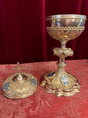 Ciborium en Full - Silver Gilt / Enamel Applications / River Stones, France 19 th century ( Anno 1873 )