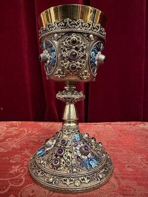 Exceptional Chalice style Classical en SILVER GILT , ENAMEL , FLORAL DECORATION , AMETHYST CABOCHONS , PEARLS, Hungary  19 th century