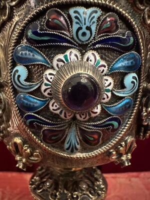 Exceptional Chalice style Classical en SILVER GILT , ENAMEL , FLORAL DECORATION , AMETHYST CABOCHONS , PEARLS, Hungary  19 th century