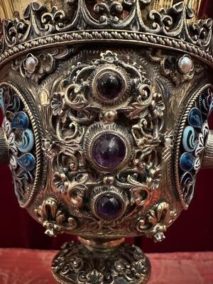 Exceptional Chalice style Classical en SILVER GILT , ENAMEL , FLORAL DECORATION , AMETHYST CABOCHONS , PEARLS, Hungary  19 th century