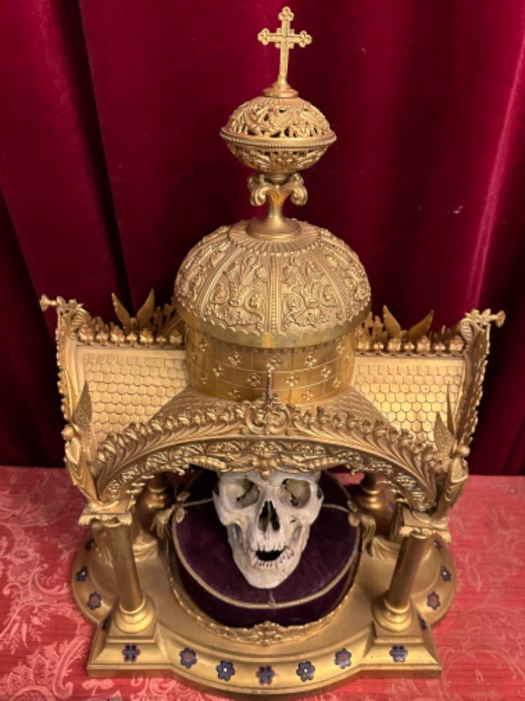 1 Classicistic Exceptional High Quality Very Large Reliquary With Skull Of Unknown Saint