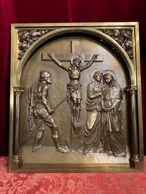 High Quality Altar - Retable Crucifixion Of Jesus style Classicistic en Full Bronze Gilt, Netherlands  19 th century ( Anno 1865 )