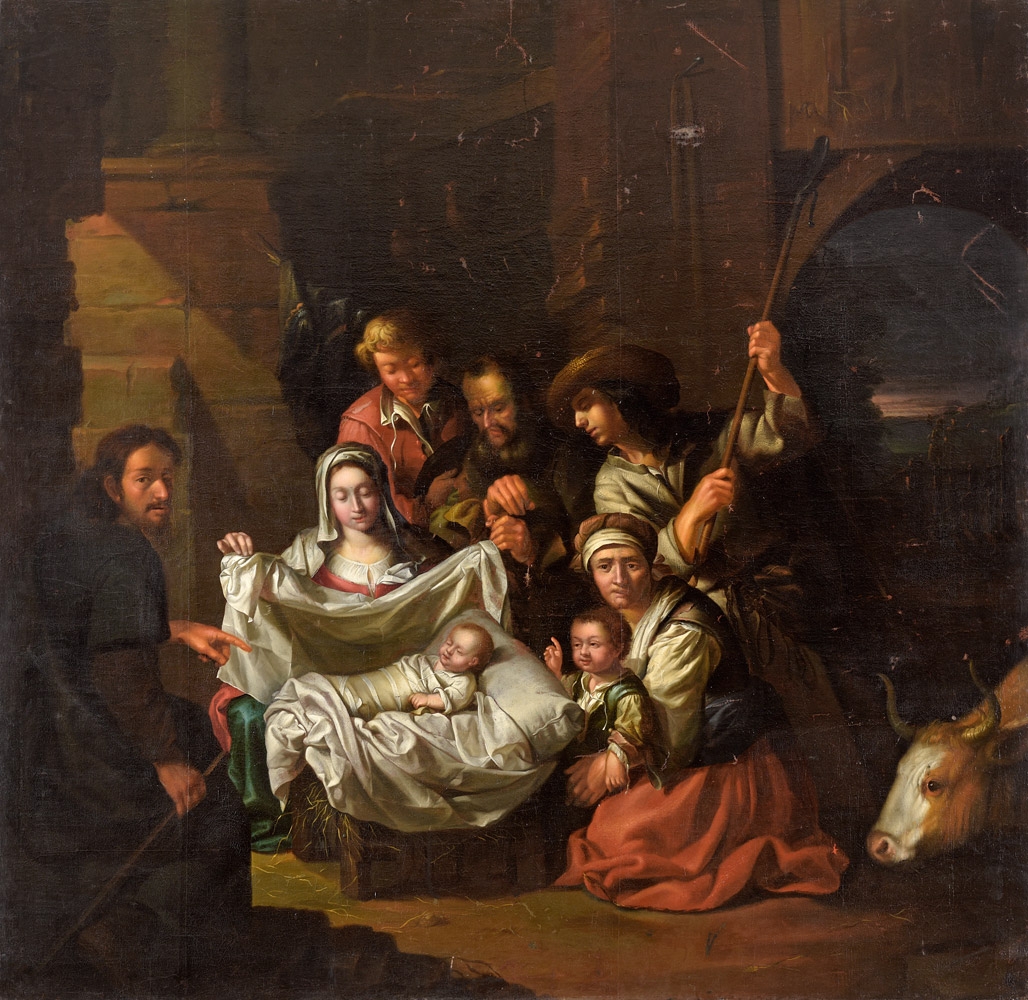 1 Classicistic Large Monumental Flemish Masterwork / Adoration Of The Shepherds