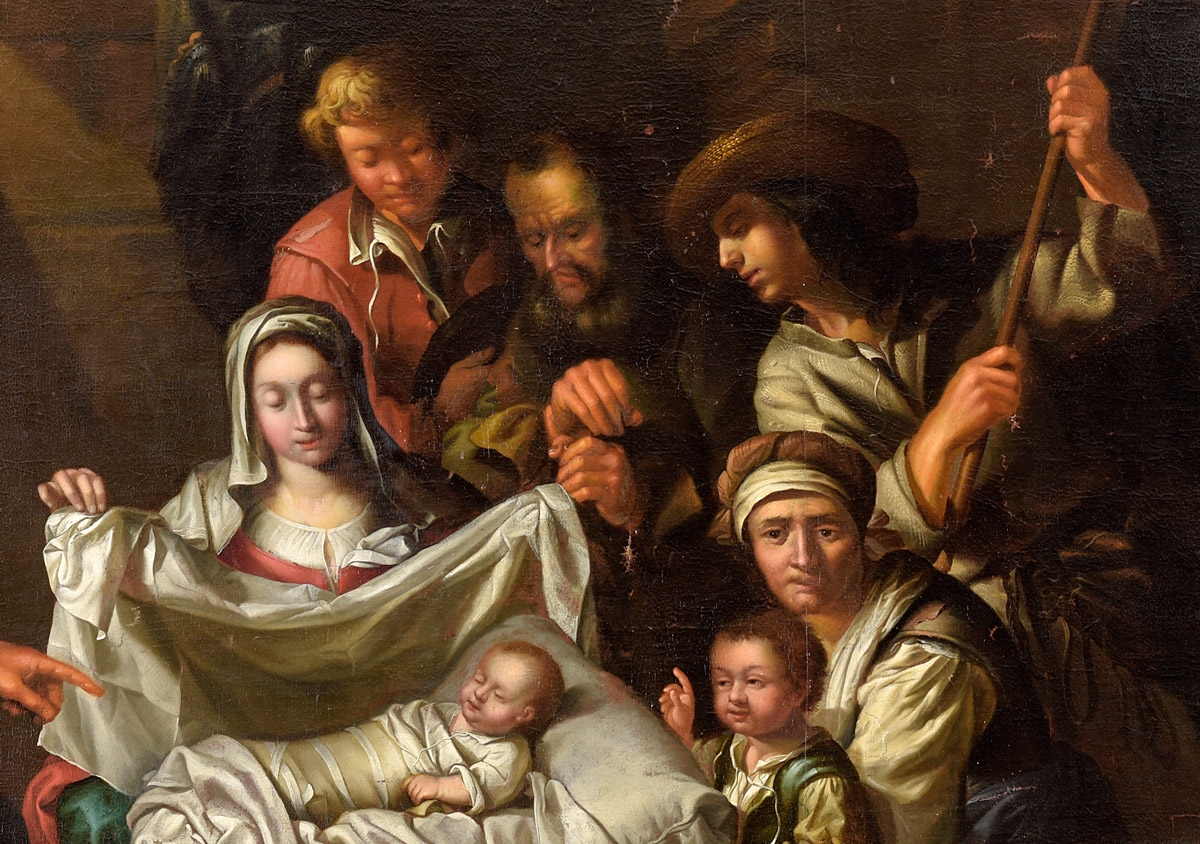 1 Classicistic Large Monumental Flemish Masterwork / Adoration Of The Shepherds