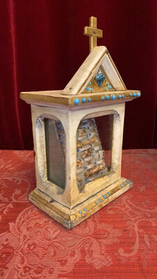 Mulit Reliquary - Relics Ex Ossibus 25 Important Female Saints Margarite / Agnes / Julia /  Christina / Agatha / Paula / Thecla / & More. style Classicistic en Wood / Glass / Originally Sealed / Stones, France 19 th century