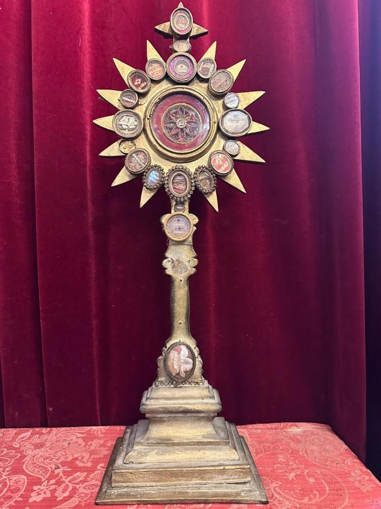 1 Classicistic Reliquary Monstrance Containing Ex Ossibus Relics Of St. Gentius Of Monteux Multiple Relics Added At The Backside.