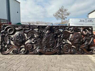 Stunning Architectural Element / Supra Porte. Agricultural Features And Cornucopia. style Classicistic en Fully Hand - Carved Wood , Germany 19 th century