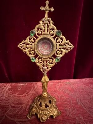 Unique Reliquary Containing A Relic Of The Holy Blood Originaly Sealed No Document style Classicistic en Brass / Bronze / Glass / Stones, Belgium 19 th century ( Anno 1845 )