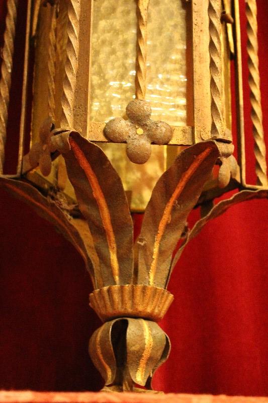 1  Coloured Metal Hand-Made Lantern With Matching Wall-Mount