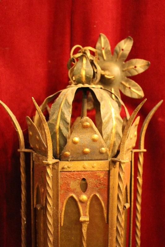 1  Coloured Metal Hand-Made Lantern With Matching Wall-Mount