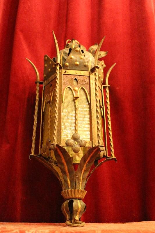 1  Coloured Metal Hand-Made Lantern With Matching Wall-Mount