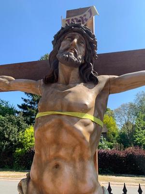 Corpus Christi With Cross en hand-carved wood Oak, St. Anna Church Amstelveen Netherlands 20th century (Anno 1930)