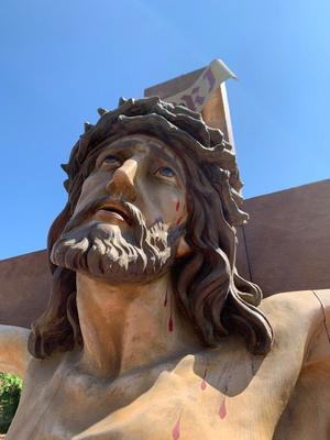 Corpus Christi With Cross en hand-carved wood Oak, St. Anna Church Amstelveen Netherlands 20th century (Anno 1930)